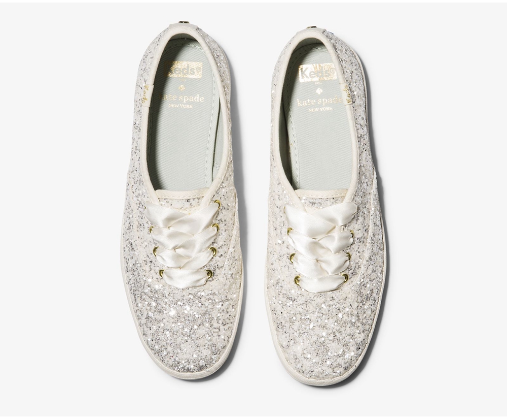 Πανινα Παπουτσια Γυναικεια - Keds Kate Spade New York Champion Glitter - Λευκα - PTARJ4759